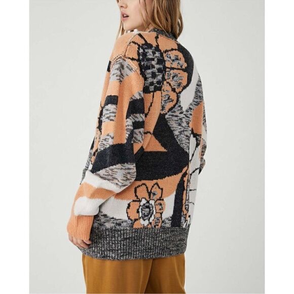 NWT- Free People August Cardi in Peach Petals Combo Big Button Cardigan, Size XS - Picture 5 of 6